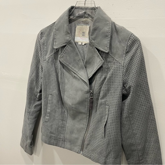 Anthropologie Hei Hei Vegan Suede Perforated Asymmetric Zip Moto Jacket Small - Picture 7 of 10